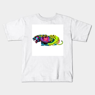 rainbow asian tora tiger in ecopop mexican totonac pattern in the wild Kids T-Shirt